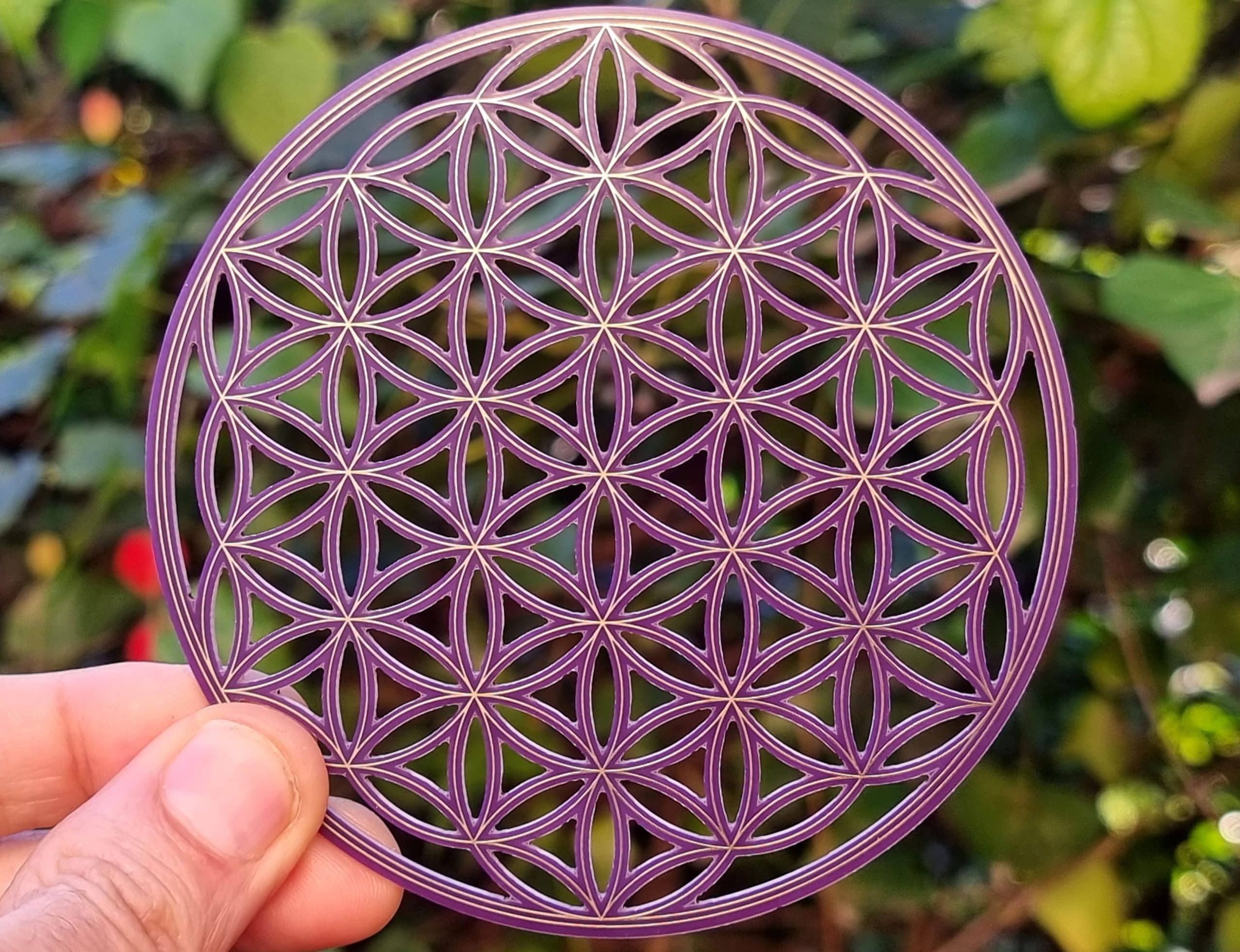 Autocollant Fenêtre Fleur De Vie - Motif Violet/jaune - Bambou - 3 Pièces - 10,5 Cm - 10